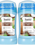 Suave Antiperspirant Deodorant for Women, Coconut Kiss 2-Pack – Anti-Staining Invisible Solid Sticks, Talc-Free, 1.2 Oz Ea