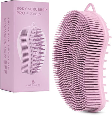 MainBasics Silicone Body Scrubber – Dual-Sided Shower & Scalp Scrubber, Gentle Silicone Loofah Alternative for Deep Clean (Pink, Scalp)