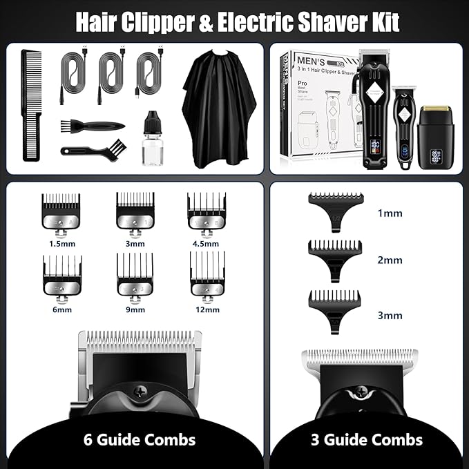 SUNNOW Hair Clippers for Men, Beard Trimmer & Hair Trimmer & Electric Foil Shavers Razor Kit, Hair Cut Machines Men's Beard Grooming Kit for Home, Barber(Black)