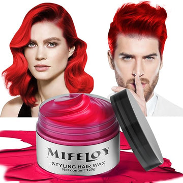 Red Temporary Hair Color Wax, Instant Natural Hairstyle Cream Dye, Washable Styling Pomadesfor Men Girls Women Youth, Disposable Coloring Mud for Party Cosplay DIY Halloween