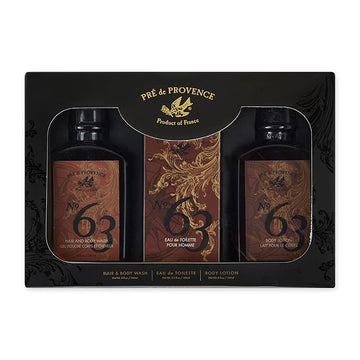 Pre de Provence No. 63 Men’s Gift Set – Shower Gel, Eau de Toilette & Body Lotion – 3-Piece Grooming Kit with Masculine Fragrance