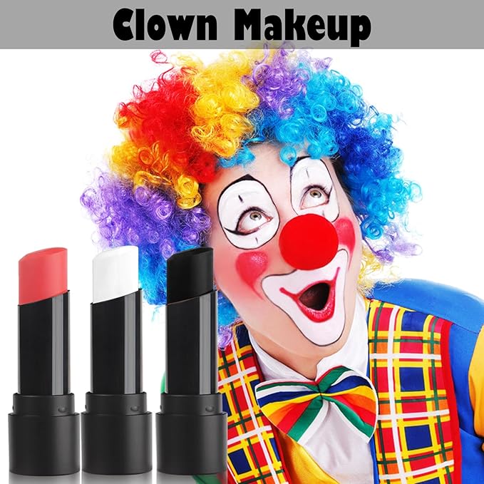 MEICOLY 3PCS Black White and Red Face Body Paint Stick,Face Paint Stick for Halloween SFX Cosplay Clown Skeleton Zombie Makeup,Waterproof Eye Black for Baseball Softball Football