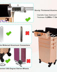 AROUS 5 in 1 Rolling Makeup Train Case Cosmetology Case on Wheels Large Cosmetic Organizer Travel Cart for Hairstylist Artist Nail Beauty Salon Barber,Gold