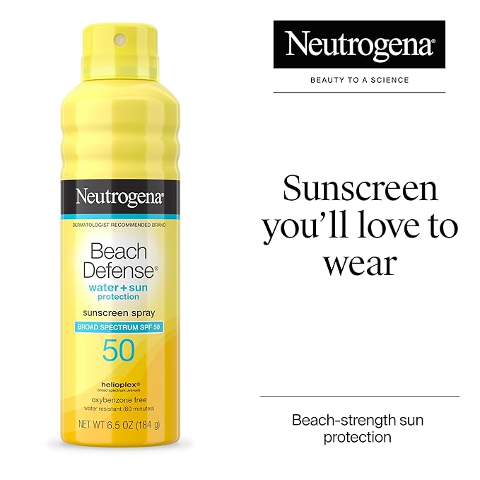 Neutrogena Beach Defense Sunscreen Spray SPF 50, Hawaii Reef Act 104 Compliant, Octinoxate & Oxybenzone Free, Broad Spectrum, Fast Absorbing & Lightweight, Face and Body Sunscreen, 6.5 Oz (Pack of 2)
