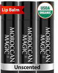 Moroccan Magic Organic Unscented Lip Balm 3 Pack | Ultra-Hydrating Argan Oil Lip Moisturizer + Vitamin E | Natural Chapstick for Dry Lips | Smooth, Non-Toxic | Organic Lip Balm