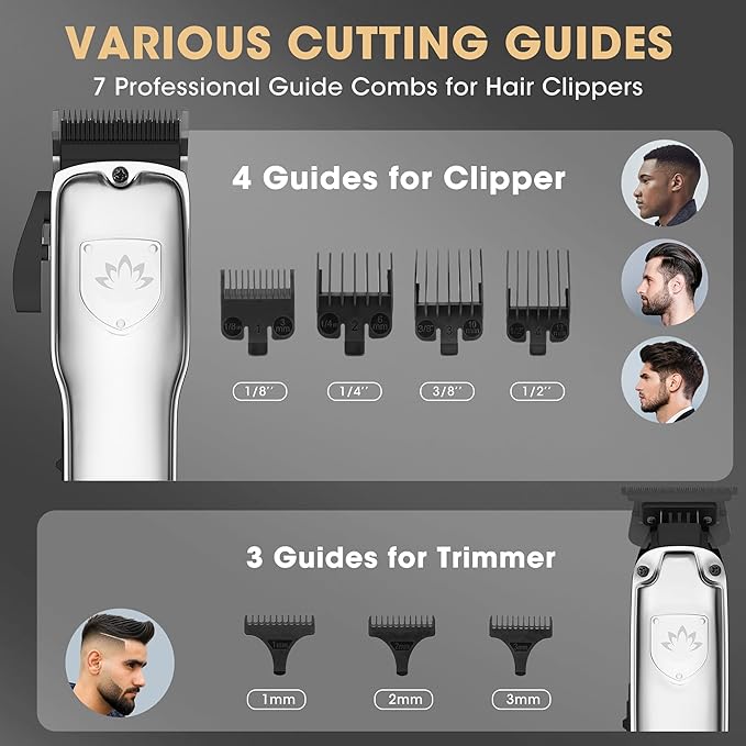 Hair Clippers for Men,4 in 1 Professional Hair Clippers T-Blade Trimmer Electric Foil Shaver Nose Hair Trimmer Set,Cordless Barber Hair Cutting Men’s Grooming Kit LCD Display Gifts (Silver)