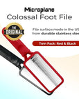 Microplane Colossal Foot File, Red and Black - The Original Stainless-Steel Foot Scraper, Dead Skin/Callus Remover for Feet, Foot Scrubber, Pedicure Tools for Salon-Quality Foot Care (2 Piece Set)