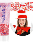 MEICOLY Red and White Face Body Glitter for Reading Week World Book Day,Cat Costume for Kids Girls Adults,Book Character Costumes for Kids,Cosplay Accessories for Halloween Festival