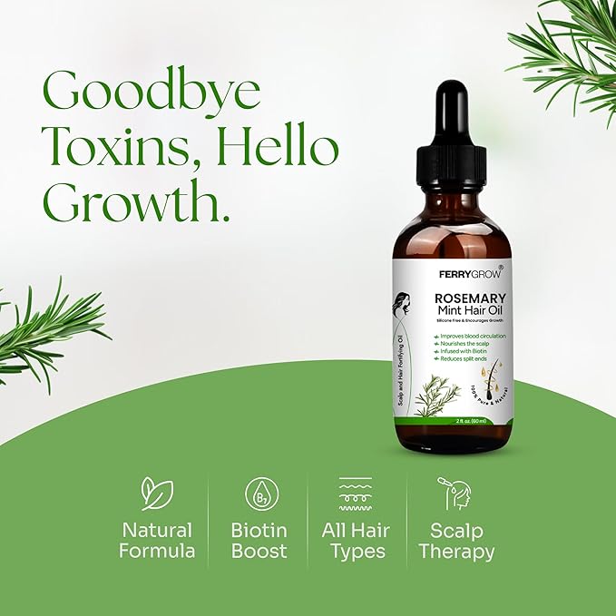 Rosemary Mint Hair Oil 60 ml| Hair Growth Oil with Biotin for Thicker, Stronger Hairs | Scalp Treatment & Rosemary Hair Growth 0il