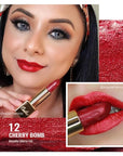 Oulac Red Lipstick Christmas Gifts for Women - Metallic 3D Shine Lightweight Hydrating Formula, High Impact Lip Color, Full Coverage Lip Makeup, Cherry Bomb(12)