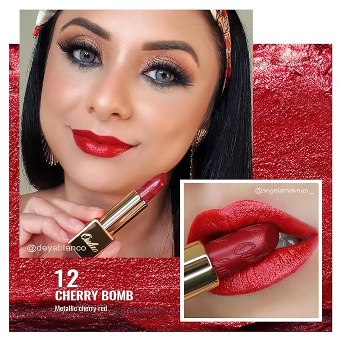 Oulac Red Lipstick Christmas Gifts for Women - Metallic 3D Shine Lightweight Hydrating Formula, High Impact Lip Color, Full Coverage Lip Makeup, Cherry Bomb(12)