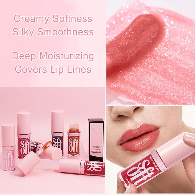 6 PCS Hydrating Lip Oil, Big Brush Head Lip Glaze Shiny Transparent Lip Glow Oil, Nourishing & Non-sticky Long Lasting Fresh Clear Smooth Lip Care Plumping Lip Oil (SET A)