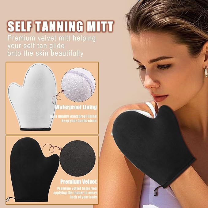 3 in 1 Self Tanning Mitt Self Tanner Brush for Body Kabuki Brush for Self Tanner Mitt Self Tanning Brushes for Self Tan Brushes Tanning Glove Self Tanner Back Applicator Back Tanning Applicator