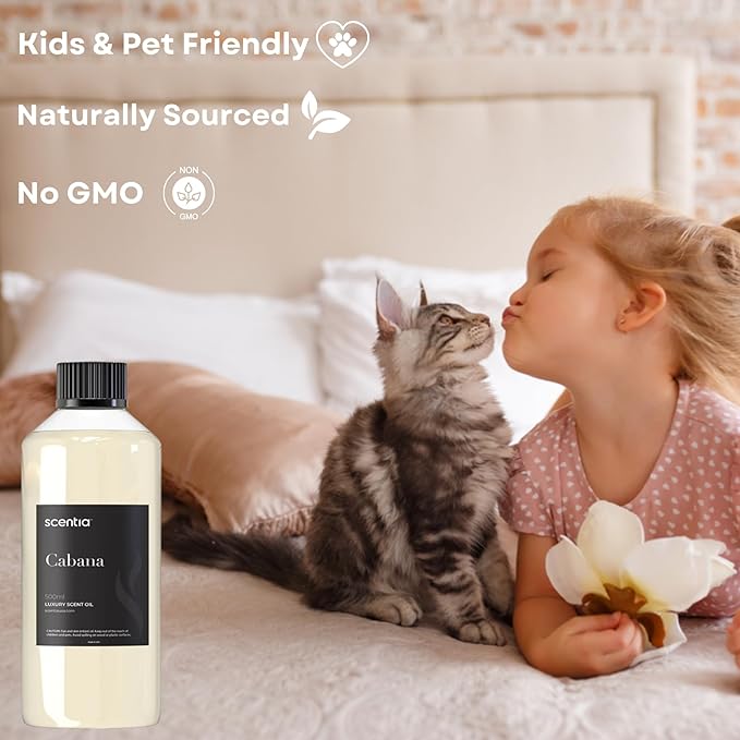 Scentia Hotel Diffuser Oil Inspired by 5-Star Hotel Scent - 500 ml 16.9 fl oz - Fragrance Oil Blend Jasmine, Bergamot Notes for Aromatherapy Diffusers and Humidifiers - Cabana, Thanksgiving Gift