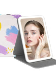 Rechargeable Travel Lighted Makeup Vanity Mirror with PU Leather Cover, Portable Travel Makeup Mirror with Lights, 3 Color Lighting,Touch Sensor Dimmable, Light Up Tabletop Cosmetic Mirror Folding