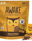 AWAKE - Caffeinated Chocolate Bites - Peanut Butter Milk Chocolate, 50 Bites - 50mg Caffeine - Wrapped Energy Bites - Coffee Alternative - Fairtrade, Gluten Free, Non GMO - 0.48oz