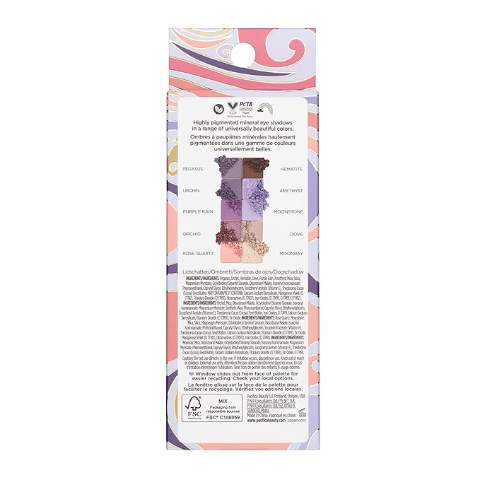 Pacifica Eyeshadow Palette – Purple Nudes Mineral Eyeshadow, Wearable Purple Tones with Matte, Shimmer & Metallic, Cocoa Butter Infused, Talc-Free, Vegan & Cruelty-Free, 0.24 oz (10 Shades)