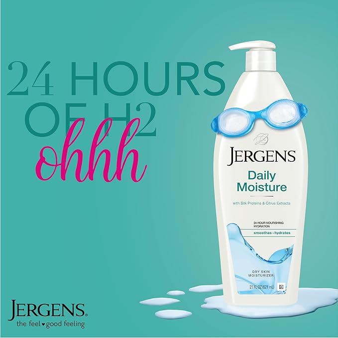 Jergens Daily Moisture Dry Skin Moisturizer, Hand and Body Lotion, with HYDRALUCENCE blend, Silk Proteins, and Citrus Extract, 21 Oz