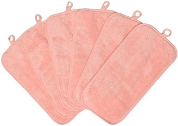 Makeup Remover Cloths for Face, Eye, Lips - Reusable Makeup Remover Pads Soft Microfiber Facial Cleansing Cloths 6 x 12 inch 6 Pack (Coral)
