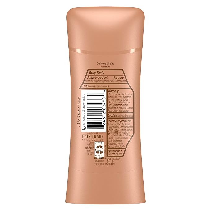 SheaMoisture Antiperspirant Deodorant Stick Moisturizing Raw Shea Butter & Hyaluronic Acid 2 Count for 48HR Sweat & Odor Protection with No Parabens & No Mineral Oil 2.6 oz