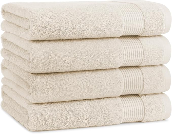 Arkwright Bath Towels Set of 4 - Super Soft 100% Cotton, 600 GSM Quick Dry & Absorbent, Luxury Bathroom Essentials for Hotels, Spa, Hosts, and Vacation Rentals, Alabaster Ivory