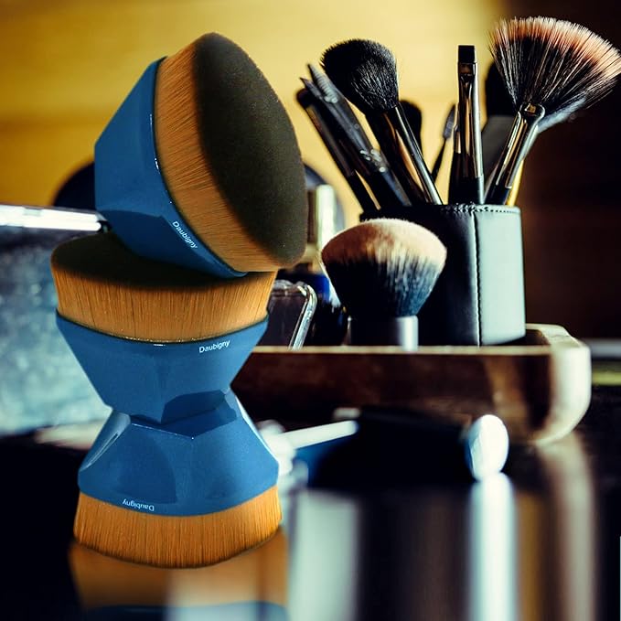 Daubigny Perfect Makeup Brush for Face Blush Foundation Brush for Blending Liquid, Cream or Flawless Powder Cosmetics with Protective Case (Blue)