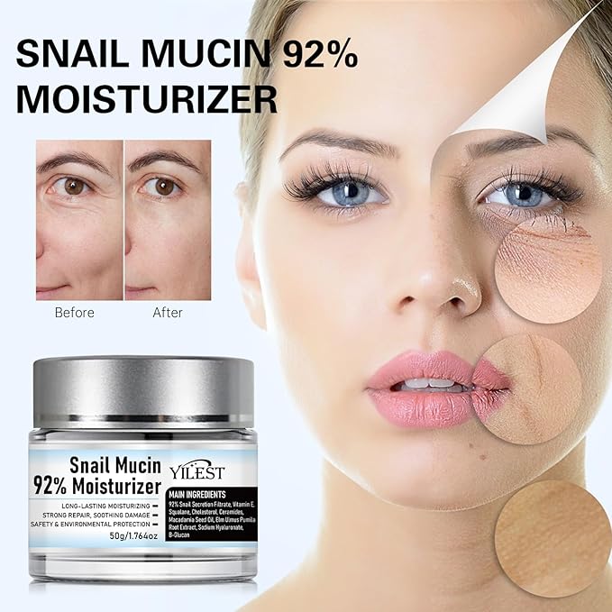 𝐒𝐧𝐚𝐢𝐥 𝐌𝐮𝐜𝐢𝐧 92% Moisturizer Daily Face Gel Cream, Crema de Baba de Caracol Original, Snail Secretion Filtrate Nourishing Cream, Moisturizer Face Cream 𝐒𝐧𝐚𝐢𝐥 𝐌𝐮𝐜𝐢𝐧 (2PCS)