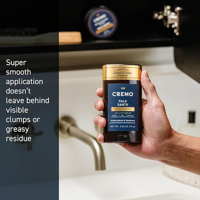 Cremo Palo Santo Antiperspirant & Deodorant for Men, 48-hour Sweat and Odor Protection, 2.65oz