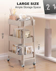 EAGMAK 3 Tier Rolling Cart, Large Metal Storage Cart with Handle and Lockable Wheels, Big Multifunctional Storage Organizer Trolley with Mesh Baskets for Kitchen, Living Room, Office, Garage (Beige)