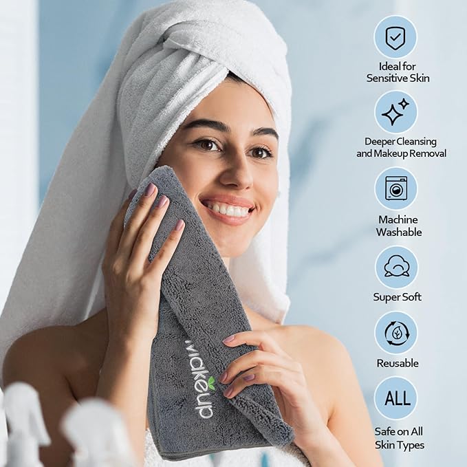 Orighty Makeup Remover Wash Cloths - Super Soft & Quick Dry Microfiber Face Towel, Absorbent Washcloths for Cleansing, Fingertip Face Towels for Makeup Removal, 13 x 13 inch, Pack of 1, 6 Count, Grey