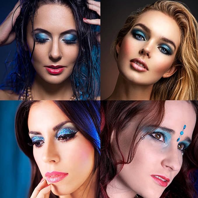 9-Color Glitter Matte Eyeshadow Palette, Silver Grey, Light Blue, Highly Pigmented Waterproof Corpse Bride Makeup for Blue Eyes