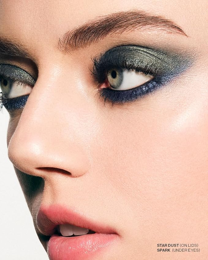 MAKE Beauty Multi-Chromatic Eye Shadow. Metal Reflecting Luminous Foil Finish Creamy, Buildable, Dimensional Long-wear, Crease-proof Powder Eyeshadow, Multichrome Shade - Stardust, Emerald Green