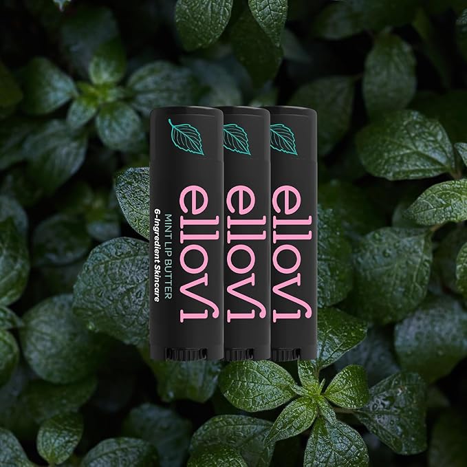 Ellovi Natural Lip Butter Lip Balm - Mint - Pure Enough to Eat - Made With Just 6 Vegan Ingredients - Moisturizing Lip Care for All Day Hydration (3-Pack)
