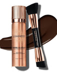LUMINESS Silk Airbrush Spray Foundation & Buffing Brush Kit – Full Coverage Foundation & Dual-Sided Buffing Brush - Buildable Coverage, Anti-Aging Formula Hydrates & Moisturizes (Shade - Rich Dark)