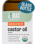 J MAC BOTANICALS, Organic Castor Oil Cold Pressed (Glass Bottle, 8 oz) pure unrefined, hexane free for face, skin, eyelashes, pack wraps, pads