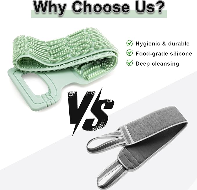 Exfoliating Back Scrubber for Shower, Back Massage Bath Brush, Double-Sided Back Scrub Washcloth to Clean Your Body Deeply for Men & Women Skin Care (Green)