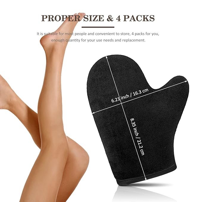 SATINIOR 4 Packs Self Tanning Mitt Applicators Double Sided Sunless Tanning Mittens Reusable Applicator Mittens Tanner Gloves with Thumb(Black)