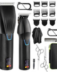 Professional Hair Clippers Trimmer Kit,Cordless Hair Clippers for Men,Barber Fading Clipper and Zero Gap T-Blade Trimmer Set with LED Display for Mens Gifts (Black)