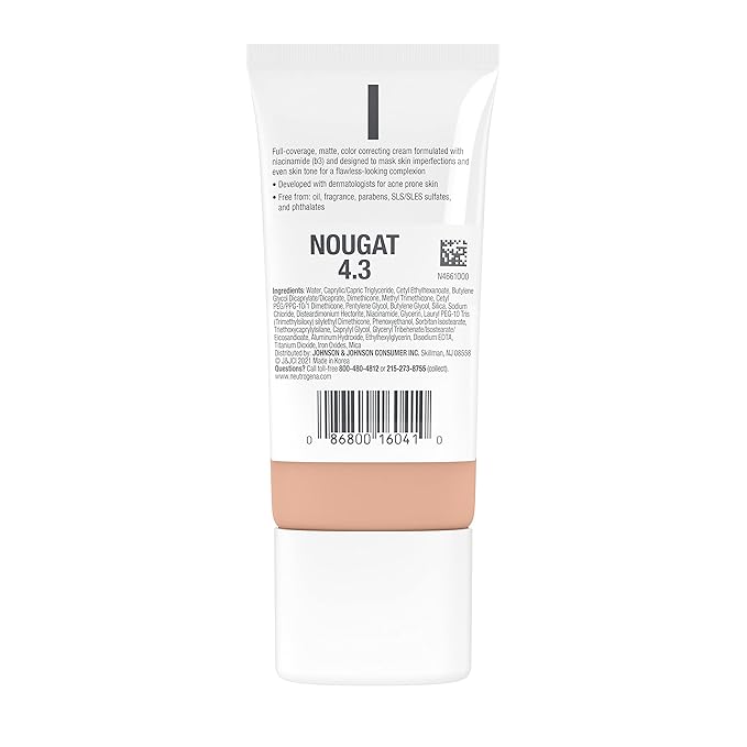 Neutrogena Clear Coverage Flawless Matte CC Cream, Full-Coverage Free, Nougat, 1 oz