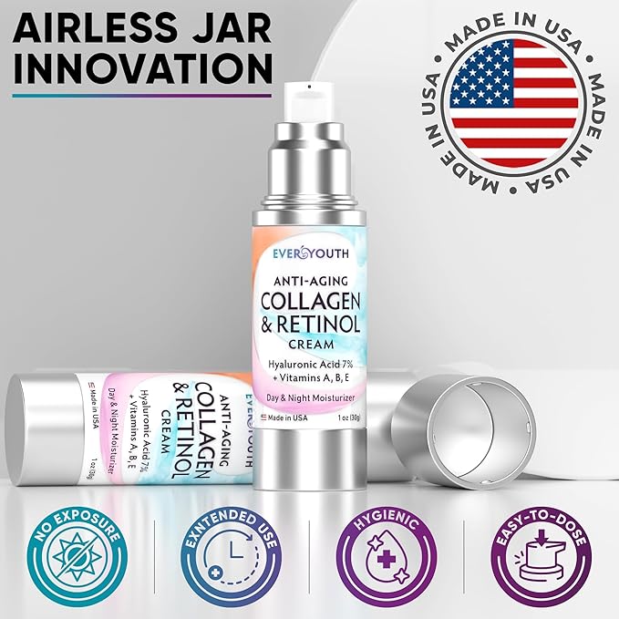 Face Moisturizer for Women, Hydrating Serum Travel Size Lotion with Collagen, Retinol, Hyaluronic Acid & Vitamin A, Anti Aging Face Cream, Made in USA, Facial Moisturizer Wrinkle Cream for Women, 1oz