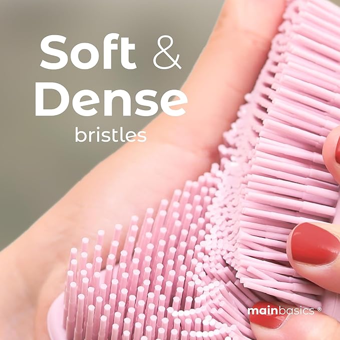 MainBasics Silicone Body Scrubber – Dual-Sided Shower & Scalp Scrubber, Gentle Silicone Loofah Alternative for Deep Clean (Pink, Scalp)