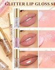 3Pcs Glitter Lip Oil,Moisturizing Lip Glow Oil Big Brush Head Long Lasting Hydrating Shimmery Transparent,Glass Lip Glow Oil Non-sticky Shiny Primer Plumping Lip Gloss