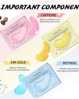 Eye Masks (36 Pairs) - Caffeine, Retinol, 24K Gold for Puffiness, Dark Circle, Wrinkles, Fine Lines - Firming Eye Gel Pads, Great for Holiday Gifts and Personal Use
