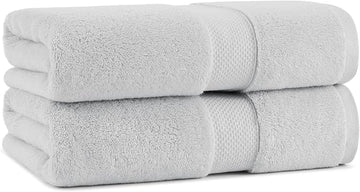 Aston & Arden Egyptian Bath Towels - Pack of 2 - Oversized Ultra Soft Thick & Absorbent, 100% Ringspun Egyptian Cotton Bathroom Towel for Spa, Hotel, 600 GSM, 30 x 54 in, Light Grey