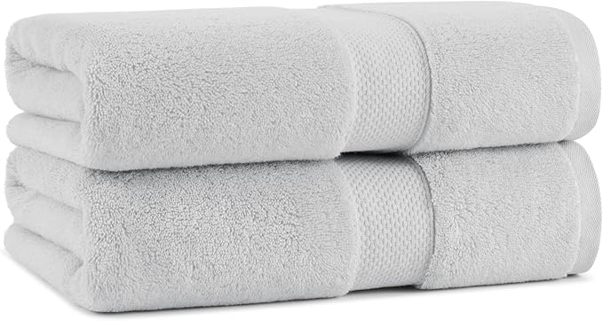 Aston & Arden Egyptian Bath Towels - Pack of 2 - Oversized Ultra Soft Thick & Absorbent, 100% Ringspun Egyptian Cotton Bathroom Towel for Spa, Hotel, 600 GSM, 30 x 54 in, Light Grey