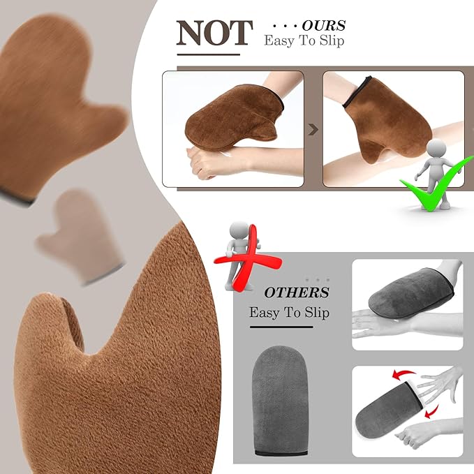 SATINIOR 4 Packs Self Tanning Mitt Applicators Double Sided Sunless Tanning Mittens Reusable Applicator Mittens Tanner Gloves with Thumb(Brown)