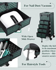 Nail Salon Cart with 4 Drawers,Rolling Makeup Train Case for Beauty,Cosmetology Case on Wheels Trolley Cart,Lockable Organizer Travel Case for Manicure/Face Painting/Hairstylist,DARK GREEN