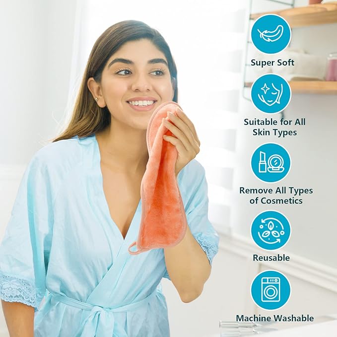 Orighty Makeup Remover Cloths 6 Packs, Makeup Removal Face Cleansing Cloth, Reusable Microfiber Facial Cleansing Towels, Remove Instantly Dirt with Just Water, 12x6 in, 6 Colors