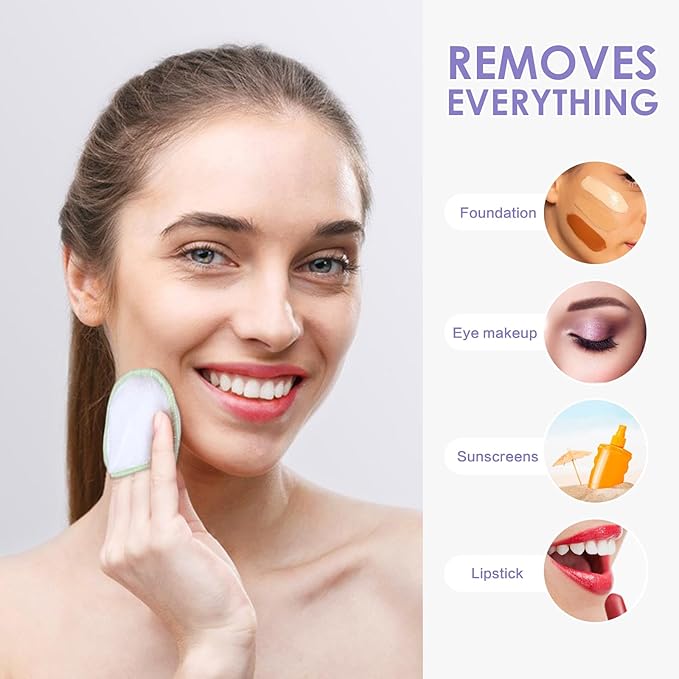 SUNLAND Reusable Makeup Remover Pads for Face,Eye,Lips 16 Pack Microfiber Face Cleansing Gloves Washable with Laundry Bag and Travel Bag Rounds Toner Pads（Round 3.15inchx16 White）