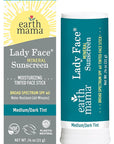 Earth Mama Lady Face® Tinted Mineral Sunscreen Stick, SPF 40 Medium/Dark Tint | Contains Organic Shea & Cocoa Butter | Foundation + Concealer + Contour, Blends with Most Skin Tones